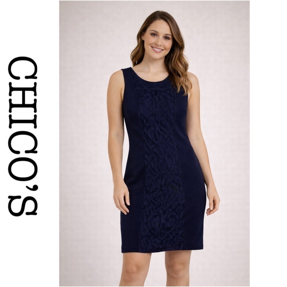 CHICO’s navy lace front dress size 1